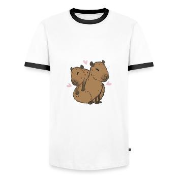 Capybara Wasserschwein Capybaras - Men's Ringer Shirt - white/black - Front - AI Model Female 172 light (172cm) & AI Model Male 178 dark (178cm)