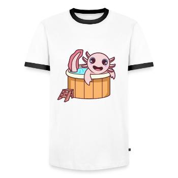 Axolotl in hot tub - Men's Ringer Shirt - white/black - Front - AI Model Female 172 light (172cm) & AI Model Male 178 dark (178cm)