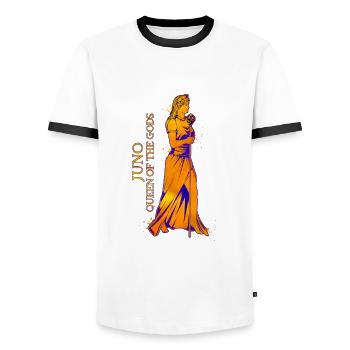 Queen of the Gods - Juno - Men's Ringer Shirt - white/black - Front - AI Model Female 172 light (172cm) & AI Model Male 178 dark (178cm)