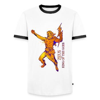 King of the Gods - Zeus - Men's Ringer Shirt - white/black - Front - AI Model Female 172 light (172cm) & AI Model Male 178 dark (178cm)