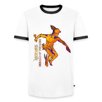 Messenger of the Gods - Hermes - Men's Ringer Shirt - white/black - Front - AI Model Female 172 light (172cm) & AI Model Male 178 dark (178cm)