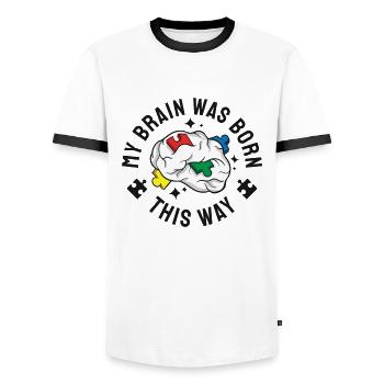 Autism Awareness Autism Disease Autistic Poison - Men's Ringer Shirt - white/black - Front - AI Model Female 172 light (172cm) & AI Model Male 178 dark (178cm)