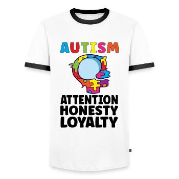 Sensibilisation à l’autisme Maladie autistique Poison autistique - T-shirt contrasté Homme - blanc/noir - Devant - AI Model Female 172 light (172cm) & AI Model Male 178 dark (178cm)