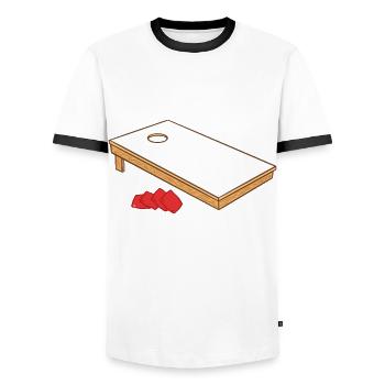 Cornhole Bean Bag Sackloch - Männer Kontrast-T-Shirt - Weiß/Schwarz - Vorne - AI Model Female 172 light (172cm) & AI Model Male 178 dark (178cm)