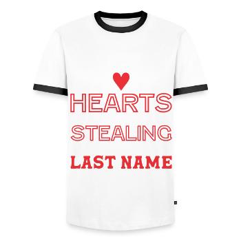 Adopts Adopts Foster Father Foster Mother - Men's Ringer Shirt - white/black - Front - AI Model Female 172 light (172cm) & AI Model Male 178 dark (178cm)