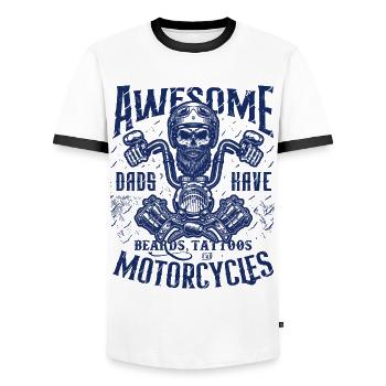 Biker-Väter haben Tattoos Bärte fahren Motorräder - Männer Kontrast-T-Shirt - Weiß/Schwarz - Vorne - AI Model Female 172 light (172cm) & AI Model Male 178 dark (178cm)