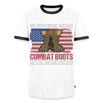 Soldat Bundeswehr Armee Freundin Berufssoldat - Männer Kontrast-T-Shirt - Weiß/Schwarz - Vorne - AI Model Female 172 light (172cm) & AI Model Male 178 dark (178cm)
