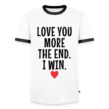 Je t’aime plus à la fin je gagne la Saint-Valentin - T-shirt contrasté Homme - blanc/noir - Devant - AI Model Female 172 light (172cm) & AI Model Male 178 dark (178cm)