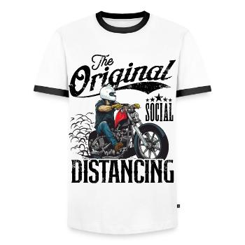 Le vintage original de la moto de distanciation sociale - T-shirt contrasté Homme - blanc/noir - Devant - AI Model Female 172 light (172cm) & AI Model Male 178 dark (178cm)