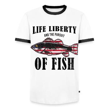 Life Liberty & The Pursuit Of Fish USA Fishing - T-shirt contrasté Homme - blanc/noir - Devant - AI Model Female 172 light (172cm) & AI Model Male 178 dark (178cm)