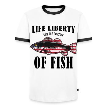 Life Liberty & The Pursuit Of Fish USA Fishing - T-shirt contrasté Homme - blanc/noir - Devant - AI Model Female 172 light (172cm) & AI Model Male 178 dark (178cm)