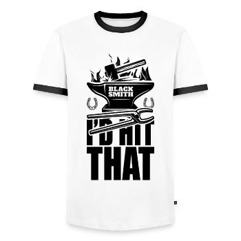 Ich würde diesen lustigen Schmied Metallarbeiter treffen - Männer Kontrast-T-Shirt - Weiß/Schwarz - Vorne - AI Model Female 172 light (172cm) & AI Model Male 178 dark (178cm)