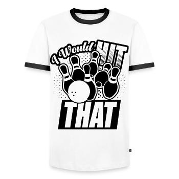 Ich würde diesen lustigen Bowling-Retro-Bowler treffen - Männer Kontrast-T-Shirt - Weiß/Schwarz - Vorne - AI Model Female 172 light (172cm) & AI Model Male 178 dark (178cm)