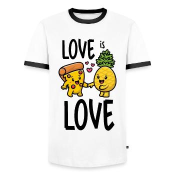 Pineapple Belongs On Pizza Funny Food Love Is Love - Men's Ringer Shirt - white/black - Front - AI Model Female 172 light (172cm) & AI Model Male 178 dark (178cm)