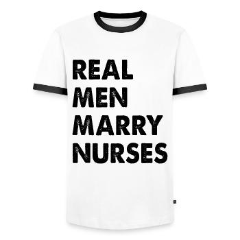 De vrais hommes épousent des infirmières infirmières Mari - T-shirt contrasté Homme - blanc/noir - Devant - AI Model Female 172 light (172cm) & AI Model Male 178 dark (178cm)