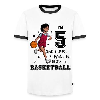 Girl plays basketball - I'm 5 - Men's Ringer Shirt - white/black - Front - AI Model Female 172 light (172cm) & AI Model Male 178 dark (178cm)