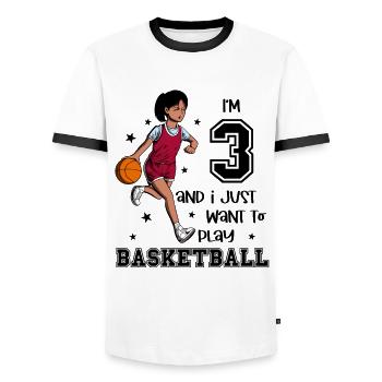 Girl plays basketball - I'm 3 - Men's Ringer Shirt - white/black - Front - AI Model Female 172 light (172cm) & AI Model Male 178 dark (178cm)