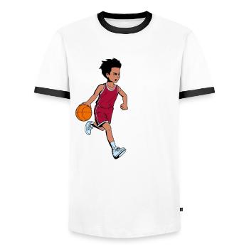Boy plays basketball - I'm 6 - Men's Ringer Shirt - white/black - Front - AI Model Female 172 light (172cm) & AI Model Male 178 dark (178cm)