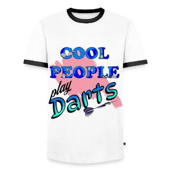 Dart Cool People play Darts - Men's Ringer Shirt - white/black - Front - AI Model Female 172 light (172cm) & AI Model Male 178 dark (178cm)