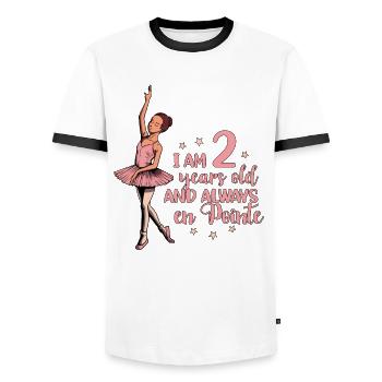 J’ai 2 ans et toujours en pointe - Ballerina - T-shirt contrasté Homme - blanc/noir - Devant - AI Model Female 172 light (172cm) & AI Model Male 178 dark (178cm)
