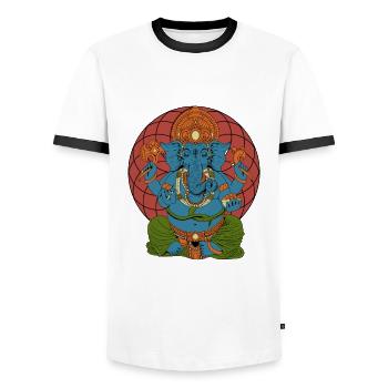Dieu hindou - Ganesha - T-shirt contrasté Homme - blanc/noir - Devant - AI Model Female 172 light (172cm) & AI Model Male 178 dark (178cm)