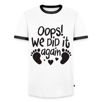 Oops We did it Again Funny Pregnancy Announcement - Men's Ringer Shirt - white/black - Front - AI Model Female 172 light (172cm) & AI Model Male 178 dark (178cm)