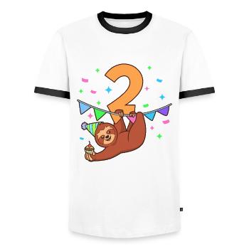 Mit Faultier - Kinder Geburtstag 2 Jahre - Männer Kontrast-T-Shirt - Weiß/Schwarz - Vorne - AI Model Female 172 light (172cm) & AI Model Male 178 dark (178cm)