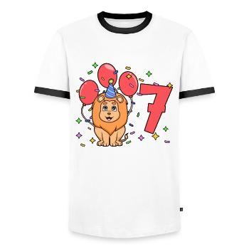 With lion - children's birthday 7 years - Men's Ringer Shirt - white/black - Front - AI Model Female 172 light (172cm) & AI Model Male 178 dark (178cm)
