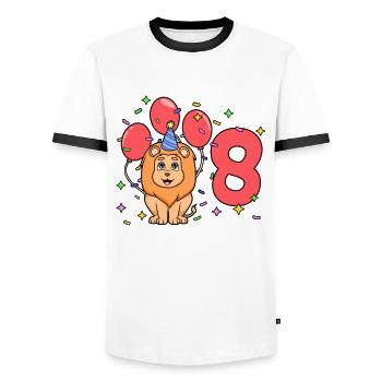 With lion - children's birthday 8 years - Men's Ringer Shirt - white/black - Front - AI Model Female 172 light (172cm) & AI Model Male 178 dark (178cm)
