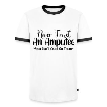 Handicapped Wheelchair Cyborg Leg Arm Amputee - Men's Ringer Shirt - white/black - Front - AI Model Female 172 light (172cm) & AI Model Male 178 dark (178cm)