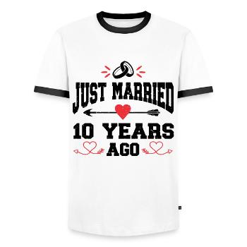 Je viens de me marier il y a 10 ans 10e anniversaire de mariage - T-shirt contrasté Homme - blanc/noir - Devant - AI Model Female 172 light (172cm) & AI Model Male 178 dark (178cm)
