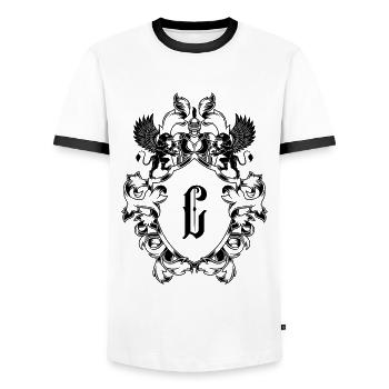 C Buchstabe Wappen - Männer Kontrast-T-Shirt - Weiß/Schwarz - Vorne - AI Model Female 172 light (172cm) & AI Model Male 178 dark (178cm)