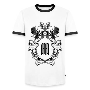 M Buchstabe Wappen - Männer Kontrast-T-Shirt - Weiß/Schwarz - Vorne - AI Model Female 172 light (172cm) & AI Model Male 178 dark (178cm)