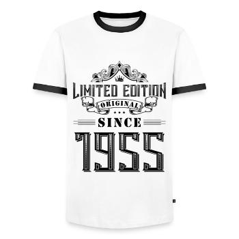 Édition limitée 1955 - T-shirt contrasté Homme - blanc/noir - Devant - AI Model Female 172 light (172cm) & AI Model Male 178 dark (178cm)