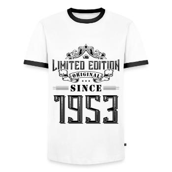 1953 limited edition - Männer Kontrast-T-Shirt - Weiß/Schwarz - Vorne - AI Model Female 172 light (172cm) & AI Model Male 178 dark (178cm)