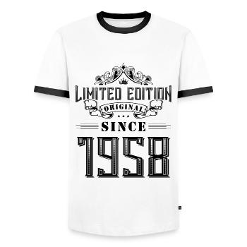 1958 Limited Edition - Men's Ringer Shirt - white/black - Front - AI Model Female 172 light (172cm) & AI Model Male 178 dark (178cm)