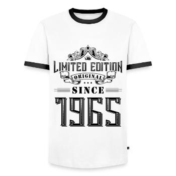 Édition limitée 1965 - T-shirt contrasté Homme - blanc/noir - Devant - AI Model Female 172 light (172cm) & AI Model Male 178 dark (178cm)