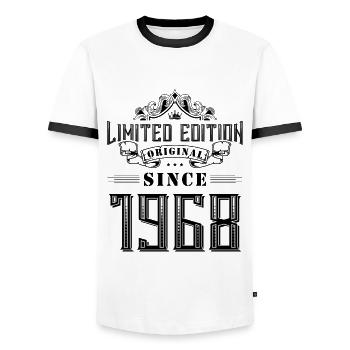 1968 Limited Edition - Men's Ringer Shirt - white/black - Front - AI Model Female 172 light (172cm) & AI Model Male 178 dark (178cm)