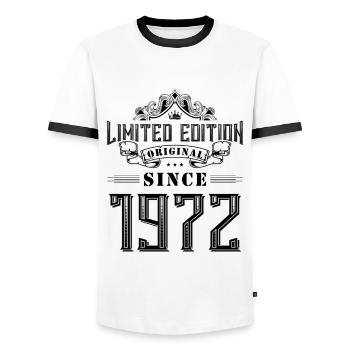 1972 limited edition - Men's Ringer Shirt - white/black - Front - AI Model Female 172 light (172cm) & AI Model Male 178 dark (178cm)