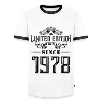 1978 Limited Edition - Men's Ringer Shirt - white/black - Front - AI Model Female 172 light (172cm) & AI Model Male 178 dark (178cm)