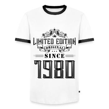 Édition limitée 1980 - T-shirt contrasté Homme - blanc/noir - Devant - AI Model Female 172 light (172cm) & AI Model Male 178 dark (178cm)