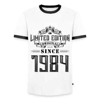 Édition limitée 1984 - T-shirt contrasté Homme - blanc/noir - Devant - AI Model Female 172 light (172cm) & AI Model Male 178 dark (178cm)