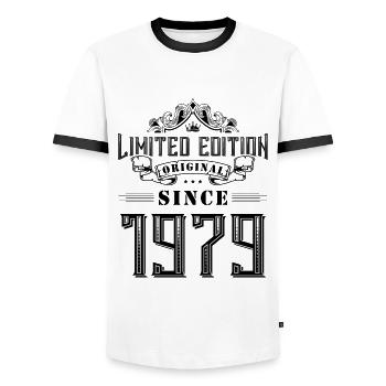 1979 limited edition - Männer Kontrast-T-Shirt - Weiß/Schwarz - Vorne - AI Model Female 172 light (172cm) & AI Model Male 178 dark (178cm)