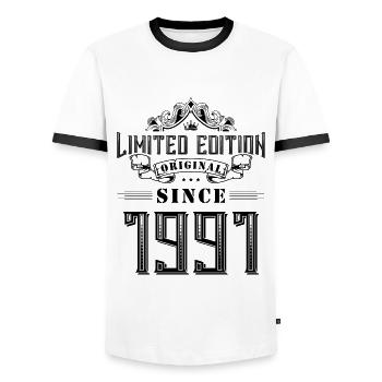 1991 limited edition - Männer Kontrast-T-Shirt - Weiß/Schwarz - Vorne - AI Model Female 172 light (172cm) & AI Model Male 178 dark (178cm)