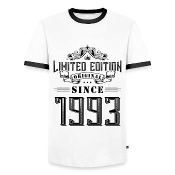 Édition limitée 1993 - T-shirt contrasté Homme - blanc/noir - Devant - AI Model Female 172 light (172cm) & AI Model Male 178 dark (178cm)