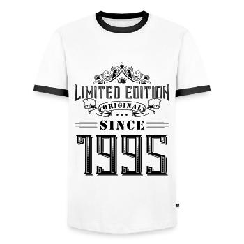 Édition limitée 1995 - T-shirt contrasté Homme - blanc/noir - Devant - AI Model Female 172 light (172cm) & AI Model Male 178 dark (178cm)