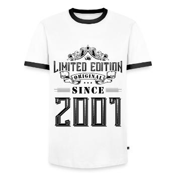 2001 limited edition - Men's Ringer Shirt - white/black - Front - AI Model Female 172 light (172cm) & AI Model Male 178 dark (178cm)