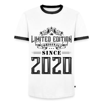 2020 limited edition - Men's Ringer Shirt - white/black - Front - AI Model Female 172 light (172cm) & AI Model Male 178 dark (178cm)