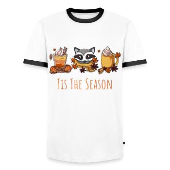 Latte Kaffee Waschbär - Männer Kontrast-T-Shirt - Weiß/Schwarz - Vorne - AI Model Female 172 light (172cm) & AI Model Male 178 dark (178cm)