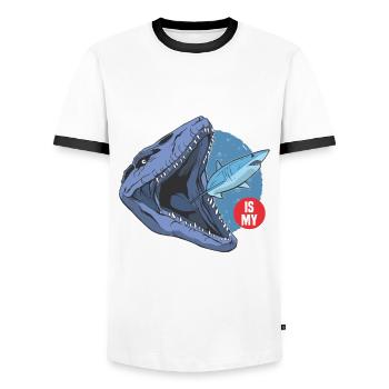 Biologiste marin Mosasaurus Temps Dinosaure - T-shirt contrasté Homme - blanc/noir - Devant - AI Model Female 172 light (172cm) & AI Model Male 178 dark (178cm)